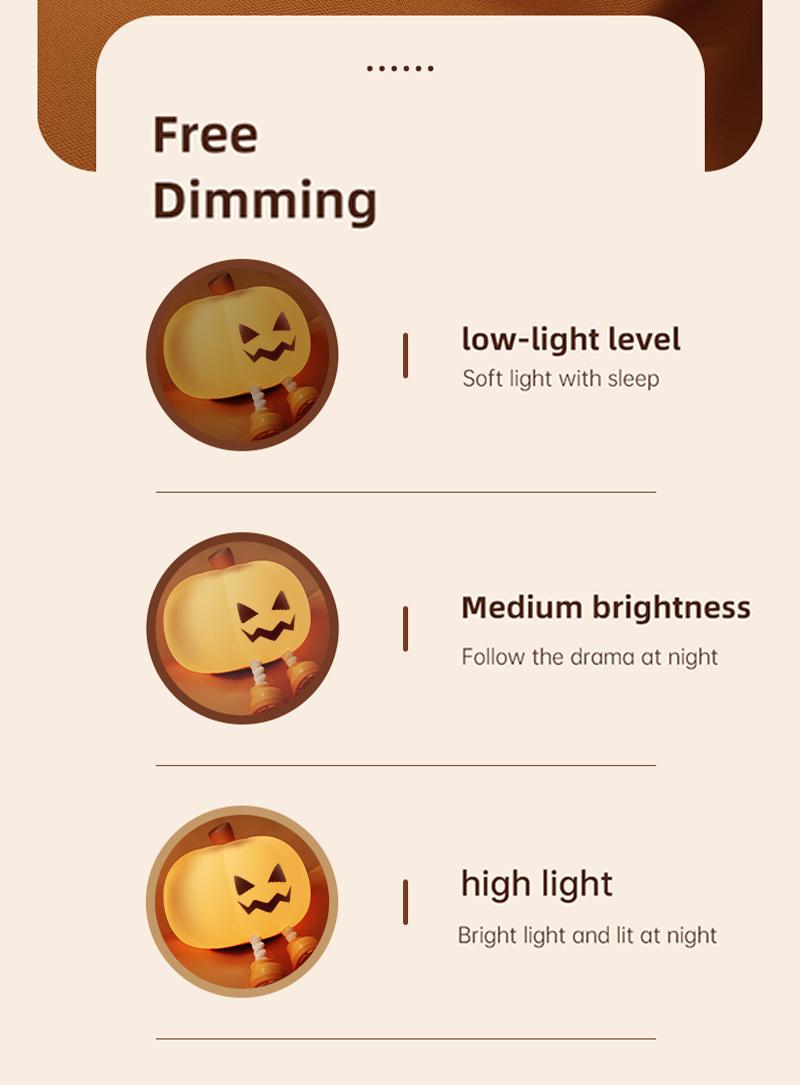 Halloween Pumpkin Lamp, Home Decoration Nights Light, Mini Cute LED Pumpkin Lamp with 3 Level Dimmable, Nursery Nightlight for Kids, Silicone Rechargeable Bedside Touch Lamp, for Kids