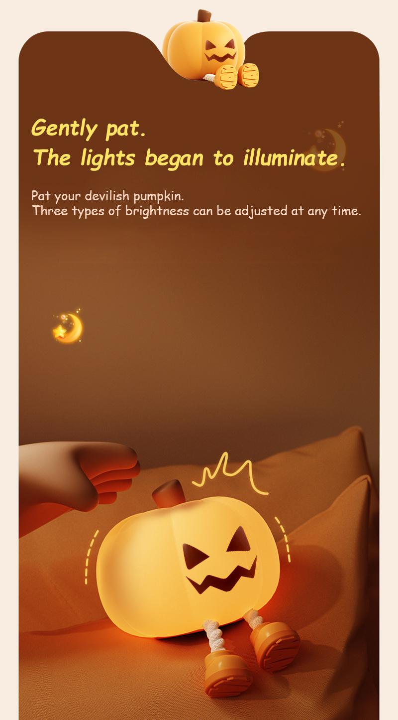 Halloween Pumpkin Lamp, Home Decoration Nights Light, Mini Cute LED Pumpkin Lamp with 3 Level Dimmable, Nursery Nightlight for Kids, Silicone Rechargeable Bedside Touch Lamp, for Kids