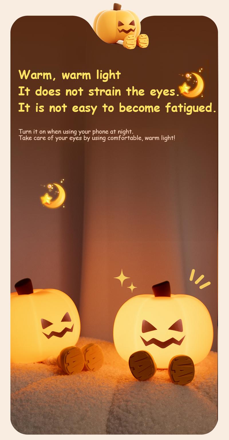 Halloween Pumpkin Lamp, Home Decoration Nights Light, Mini Cute LED Pumpkin Lamp with 3 Level Dimmable, Nursery Nightlight for Kids, Silicone Rechargeable Bedside Touch Lamp, for Kids