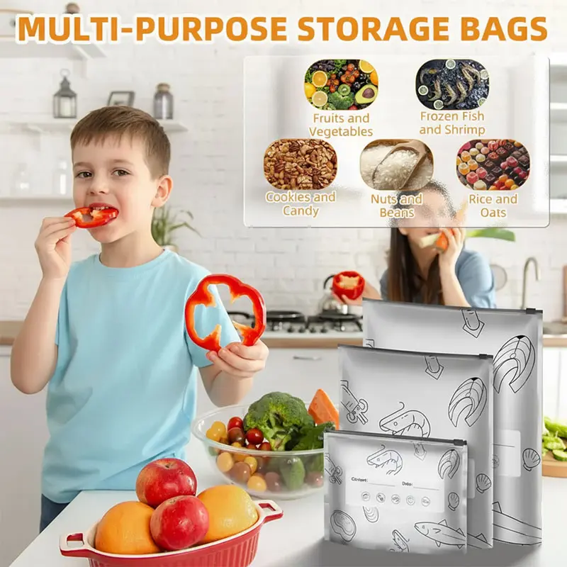 New reusable upgraded thickened upright aluminum foil sealing storage bags, with labels and zipper locks