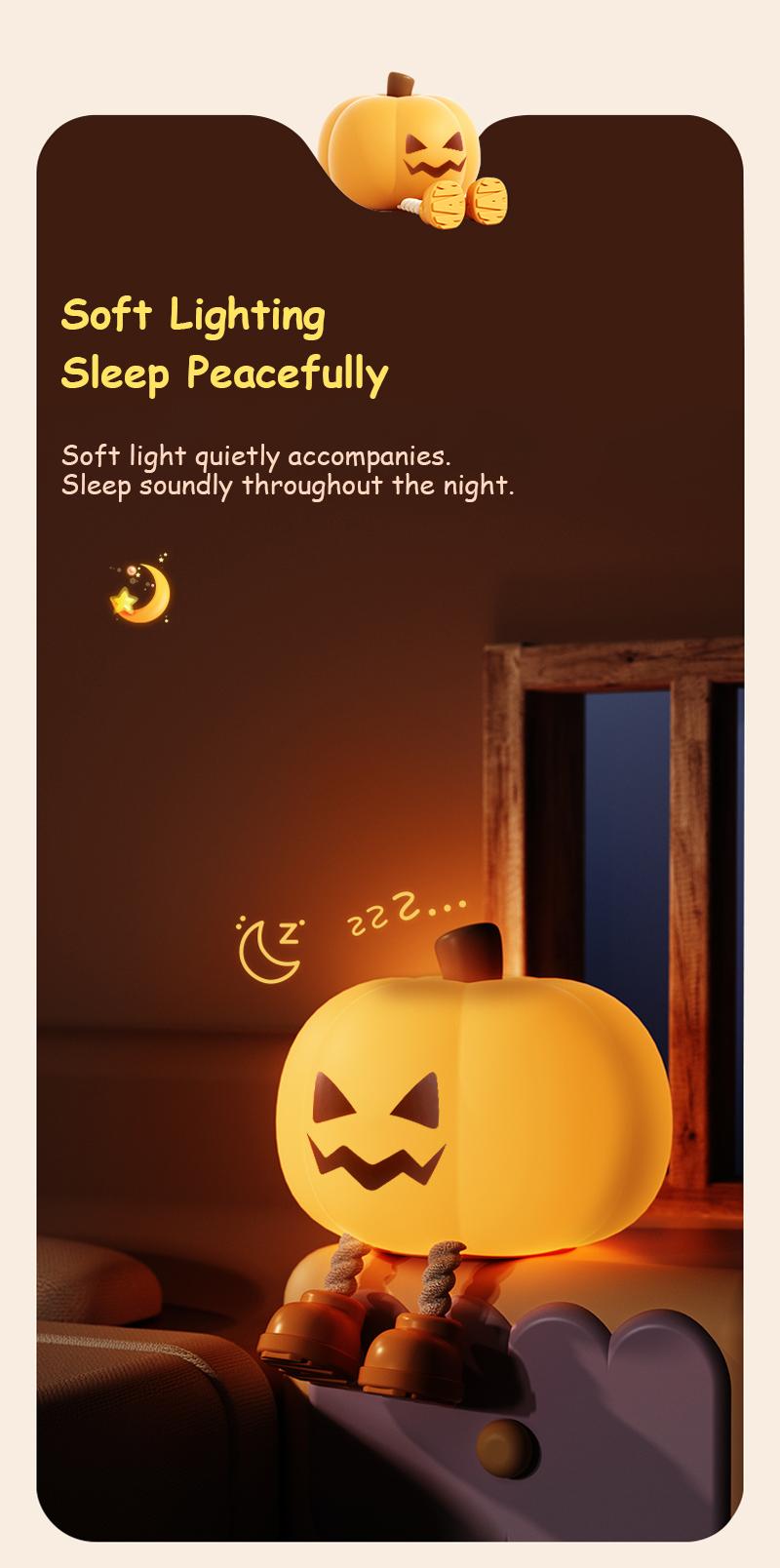 Halloween Pumpkin Lamp, Home Decoration Nights Light, Mini Cute LED Pumpkin Lamp with 3 Level Dimmable, Nursery Nightlight for Kids, Silicone Rechargeable Bedside Touch Lamp, for Kids