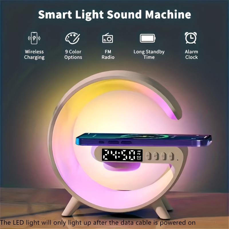 RGB Night Light Lamp Wireless Speaker, Led Light Speaker, Multifunctional Desktop Speaker with Alarm Clock and Wireless Charging Station Pad for iPhone, Samsung, Xiaomi, Huawei RGB Night Light Lamp Wireless Speaker, Led Light Speaker, Multifunctional Desktop Speaker with Alarm Clock and Wireless Charging Station Pad for iPhone, Samsung, Xiaomi, Huawei