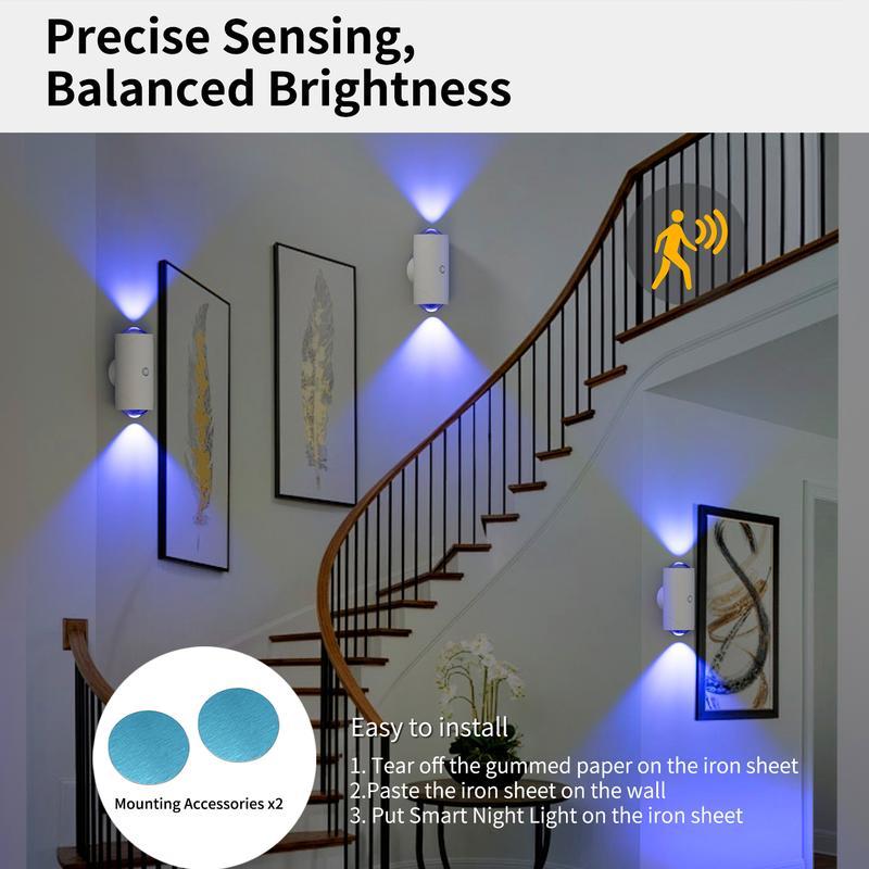 Smart Rechargeable LED Night Light with Motion Sensor &ndash; RGB Gradient Ambient Lighting, Dimmable Wall Lamp, Magnetic & Stick-On Design, USB Convenient Charging, Long-Lasting Battery, Perfect for Halloween Decor, Bedroom, Stairs, Hallway & Entryway