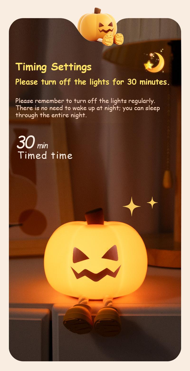 Halloween Pumpkin Lamp, Home Decoration Nights Light, Mini Cute LED Pumpkin Lamp with 3 Level Dimmable, Nursery Nightlight for Kids, Silicone Rechargeable Bedside Touch Lamp, for Kids