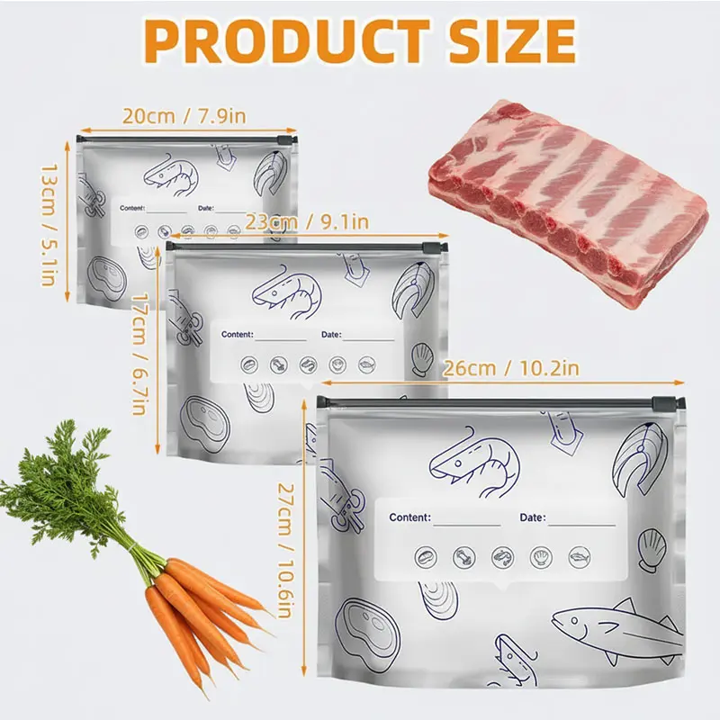 New reusable upgraded thickened upright aluminum foil sealing storage bags, with labels and zipper locks