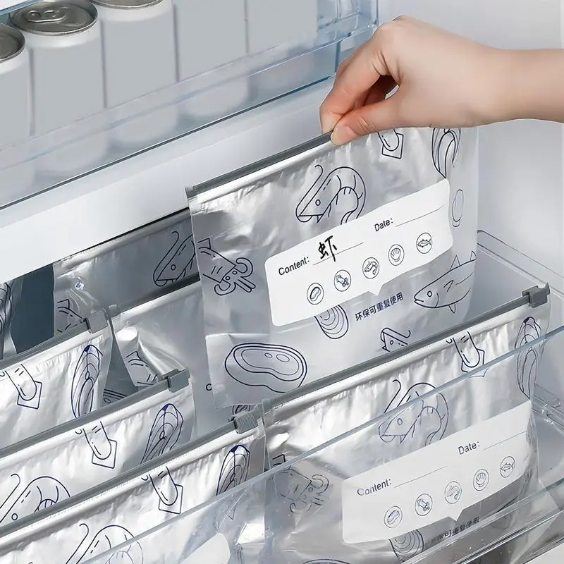 New reusable upgraded thickened upright aluminum foil sealing storage bags, with labels and zipper locks