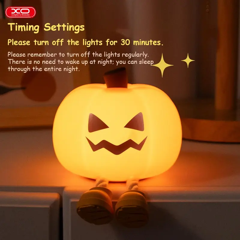 Halloween Pumpkin Lamp, Home Decoration Nights Light, Mini Cute LED Pumpkin Lamp with 3 Level Dimmable, Nursery Nightlight for Kids, Silicone Rechargeable Bedside Touch Lamp