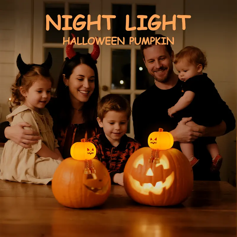 Halloween Pumpkin Lamp, Home Decoration Nights Light, Mini Cute LED Pumpkin Lamp with 3 Level Dimmable, Nursery Nightlight for Kids, Silicone Rechargeable Bedside Touch Lamp