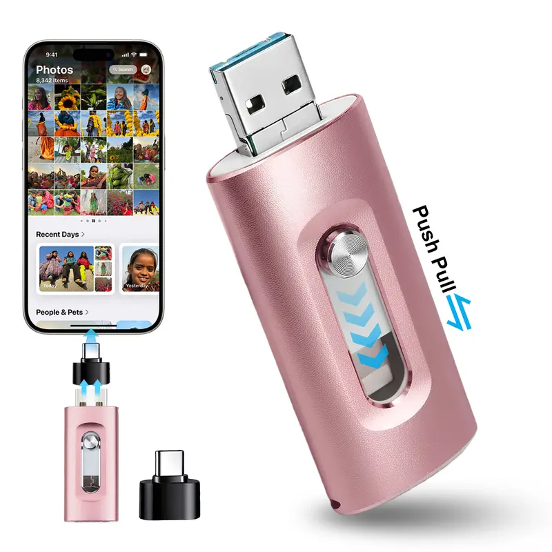 4-in-1 Flash Drive MFi Certified 128GB/64GB Portable USB OTG Memory Stick for iPhone iOS