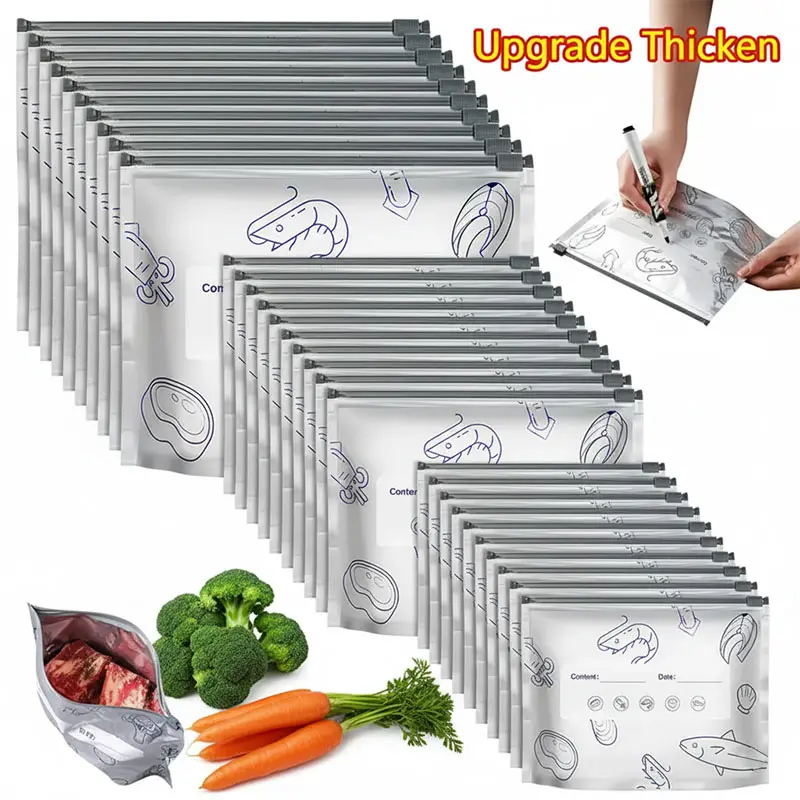 New reusable upgraded thickened upright aluminum foil sealing storage bags, with labels and zipper locks