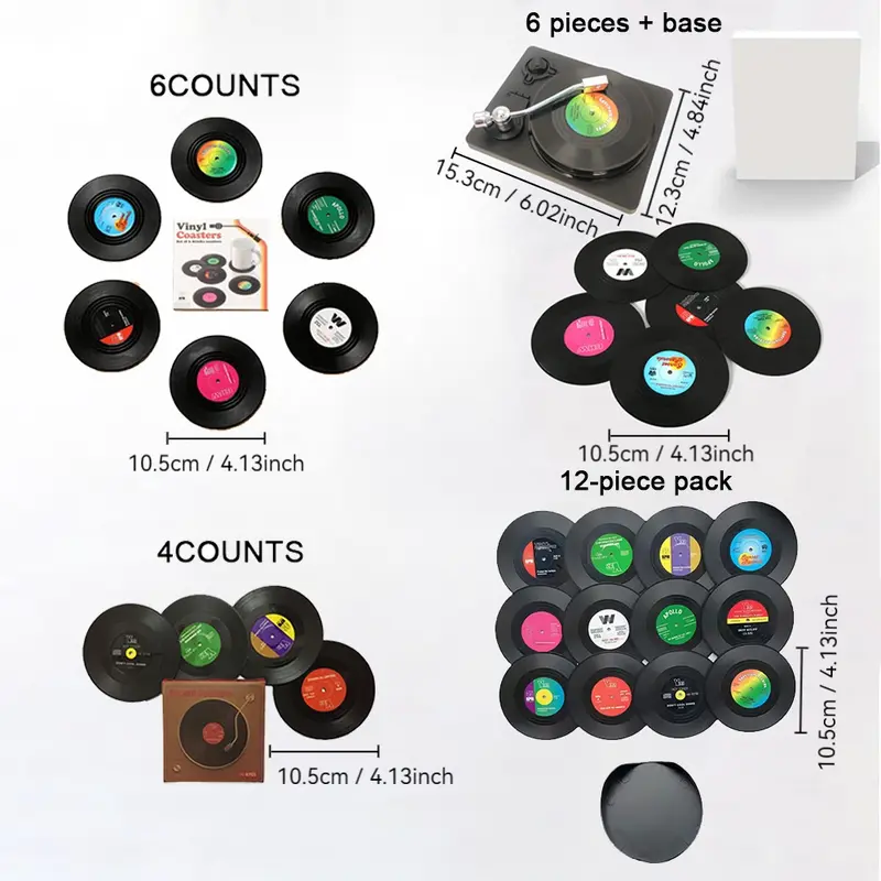 Vintage Vinyl Record Coasters, Round Coaster, Decorative Coaster, Heat-Resistant CD-Shaped Drink Mats
