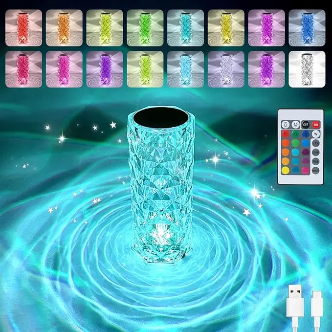 Globe Electric LED Integrated Rechargeable Crystal Portable Touch Lamp with Included Remote Control and USB Cable
