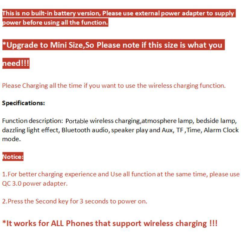 RGB Night Light Lamp Wireless Speaker, Led Light Speaker, Multifunctional Desktop Speaker with Alarm Clock and Wireless Charging Station Pad for iPhone, Samsung, Xiaomi, Huawei RGB Night Light Lamp Wireless Speaker, Led Light Speaker, Multifunctional Desktop Speaker with Alarm Clock and Wireless Charging Station Pad for iPhone, Samsung, Xiaomi, Huawei