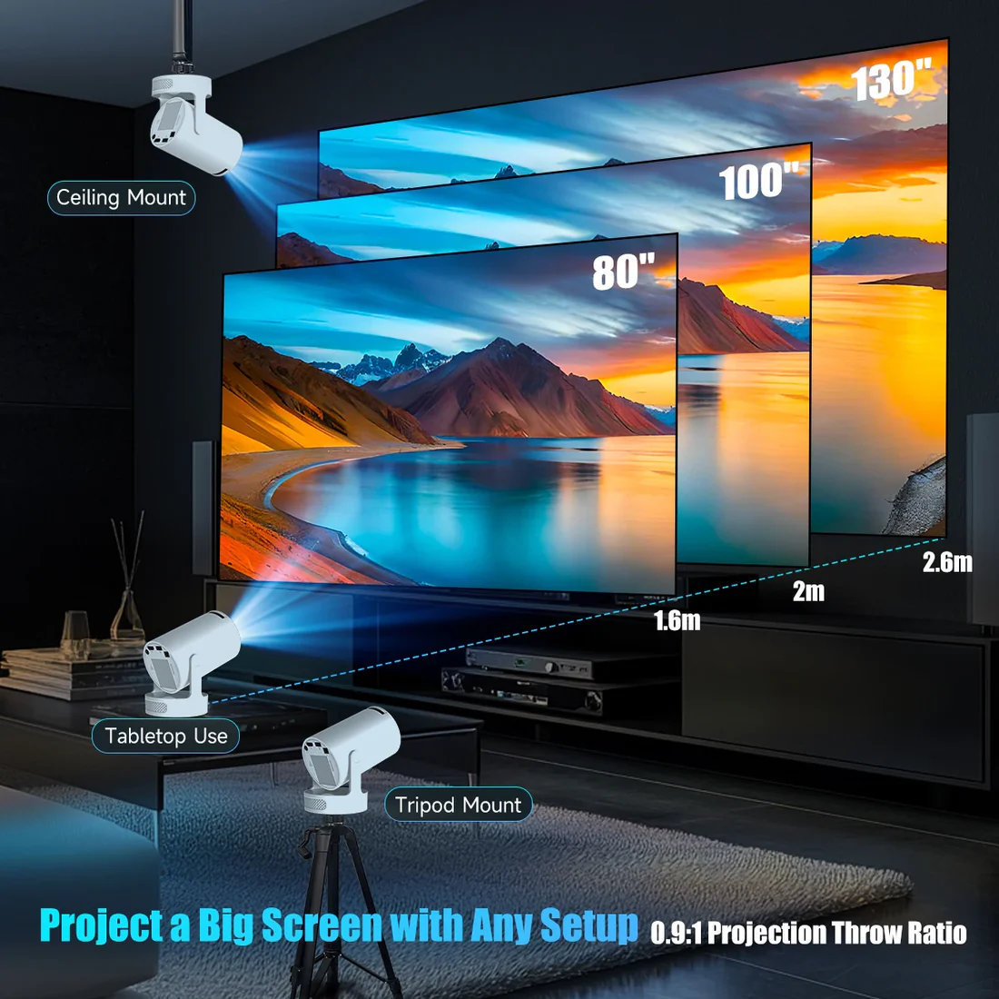  ✨8K HY300Pro+ Projector Built in 5W Speaker 1280*720P Android 14 290 Lumens Wifi6 BT5.4 Outdoor Portable Projector