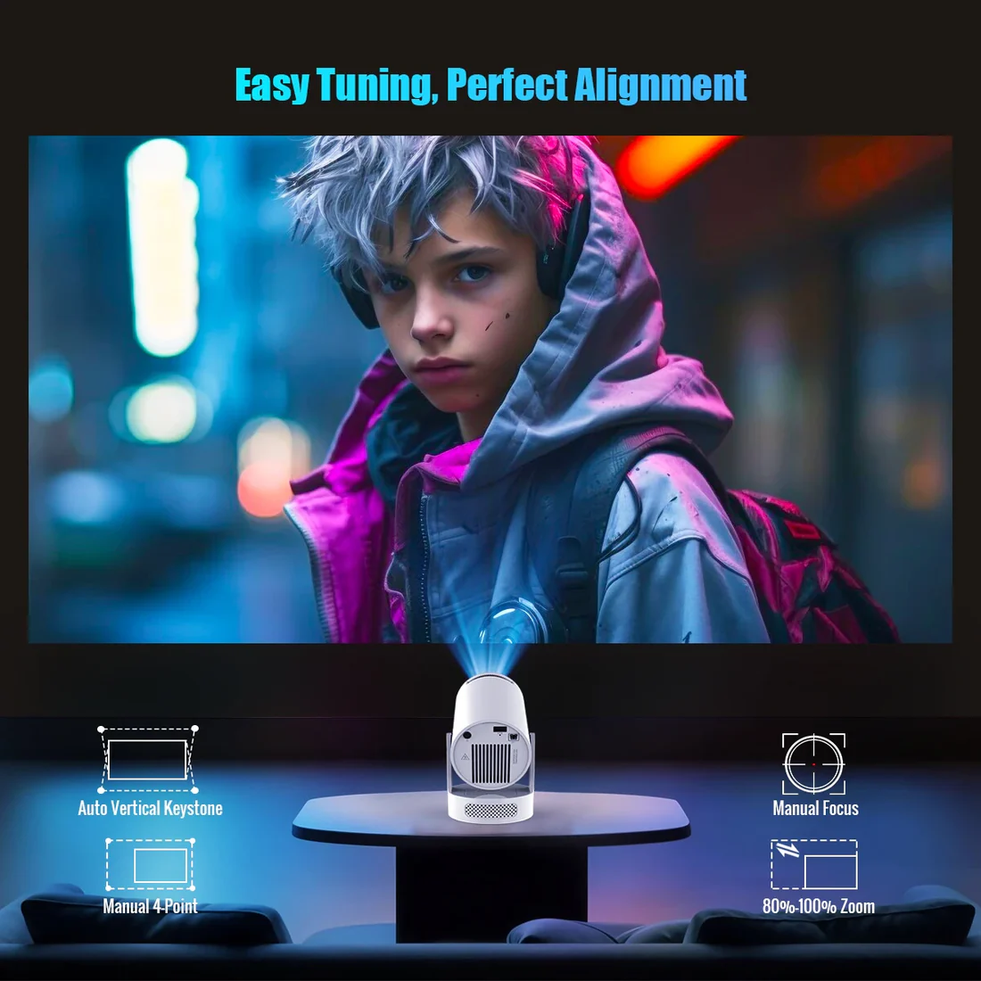  ✨8K HY300Pro+ Projector Built in 5W Speaker 1280*720P Android 14 290 Lumens Wifi6 BT5.4 Outdoor Portable Projector
