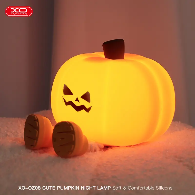 Halloween Pumpkin Lamp, Home Decoration Nights Light, Mini Cute LED Pumpkin Lamp with 3 Level Dimmable, Nursery Nightlight for Kids, Silicone Rechargeable Bedside Touch Lamp