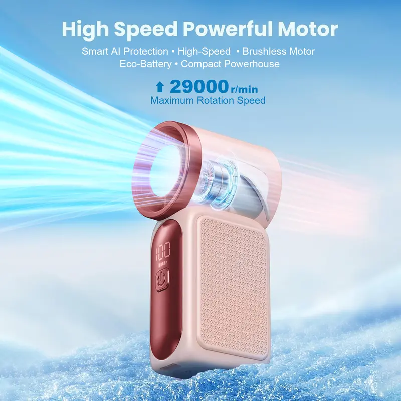Mini Handheld Fan with LED Display – 6-Speed Turbo Pocket size Fan for Women. USB Rechargeable, High-Speed Cooling for Travel & Makeup. Perfect Gift. Portable Refrigeration