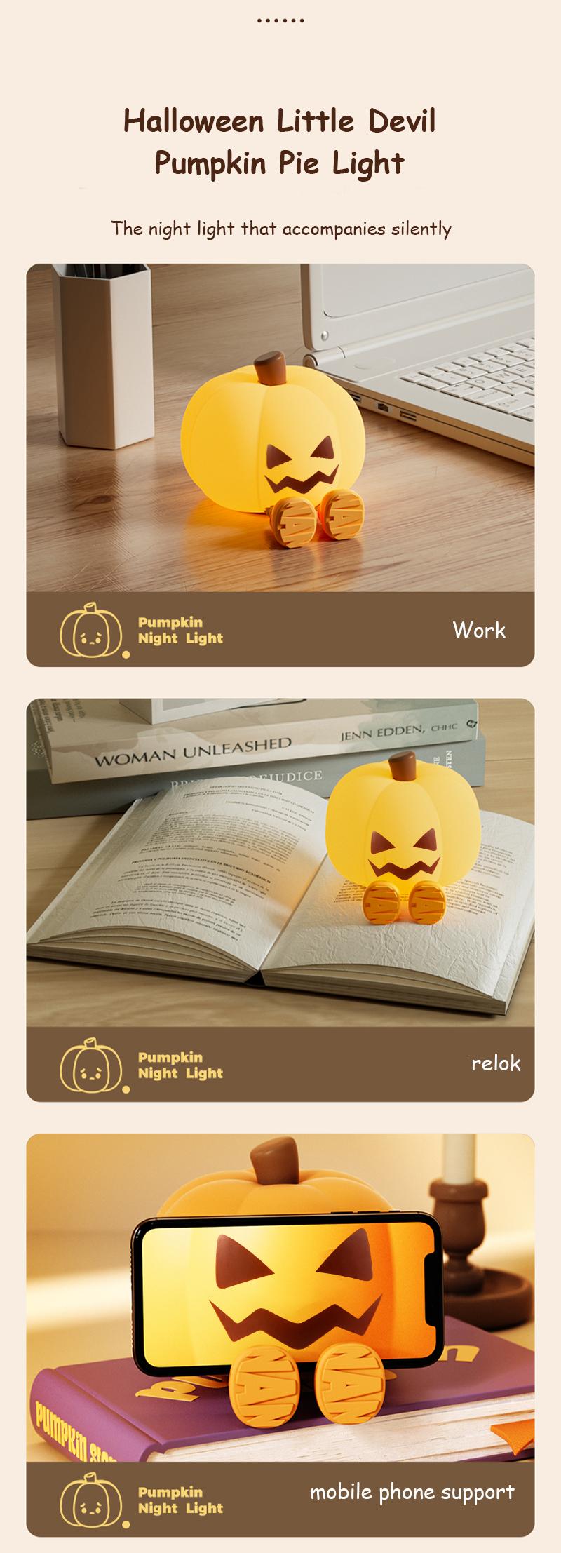 Halloween Pumpkin Lamp, Home Decoration Nights Light, Mini Cute LED Pumpkin Lamp with 3 Level Dimmable, Nursery Nightlight for Kids, Silicone Rechargeable Bedside Touch Lamp, for Kids