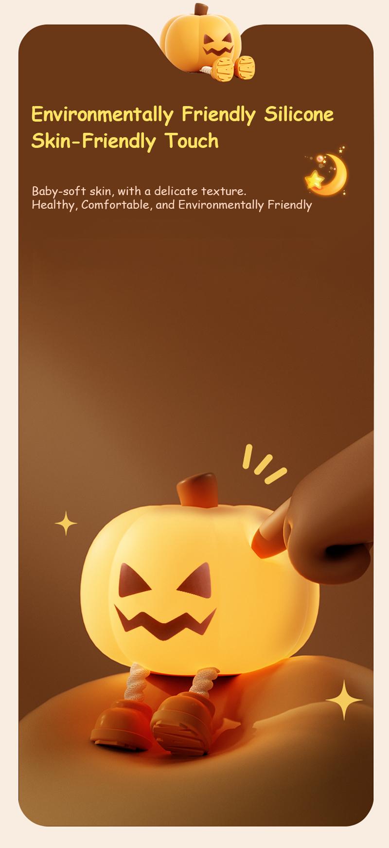 Halloween Pumpkin Lamp, Home Decoration Nights Light, Mini Cute LED Pumpkin Lamp with 3 Level Dimmable, Nursery Nightlight for Kids, Silicone Rechargeable Bedside Touch Lamp, for Kids