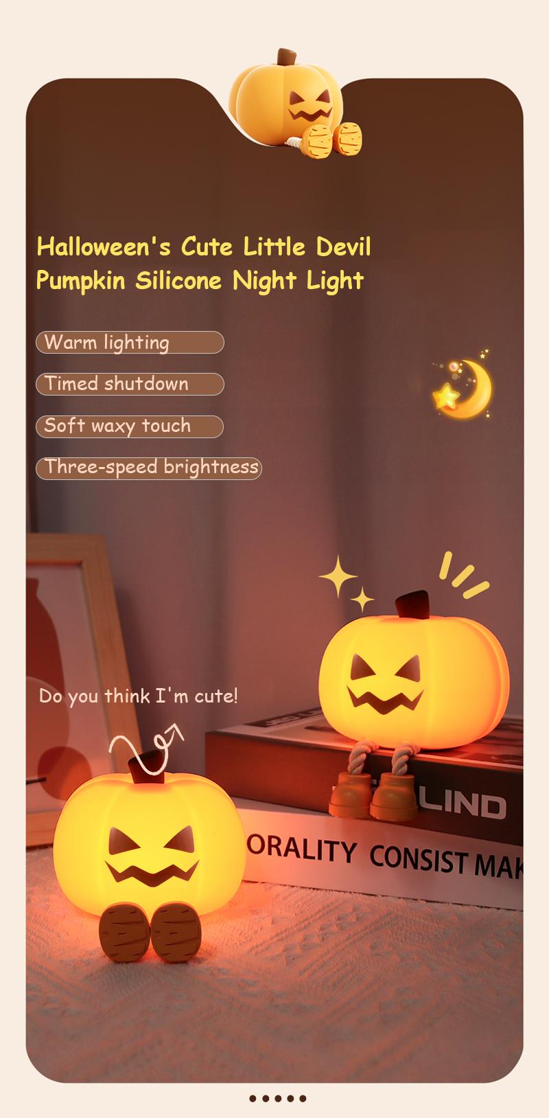 Halloween Pumpkin Lamp, Home Decoration Nights Light, Mini Cute LED Pumpkin Lamp with 3 Level Dimmable, Nursery Nightlight for Kids, Silicone Rechargeable Bedside Touch Lamp, for Kids