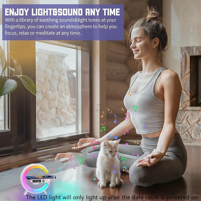 RGB Night Light Lamp Wireless Speaker, Led Light Speaker, Multifunctional Desktop Speaker with Alarm Clock and Wireless Charging Station Pad for iPhone, Samsung, Xiaomi, Huawei RGB Night Light Lamp Wireless Speaker, Led Light Speaker, Multifunctional Desktop Speaker with Alarm Clock and Wireless Charging Station Pad for iPhone, Samsung, Xiaomi, Huawei