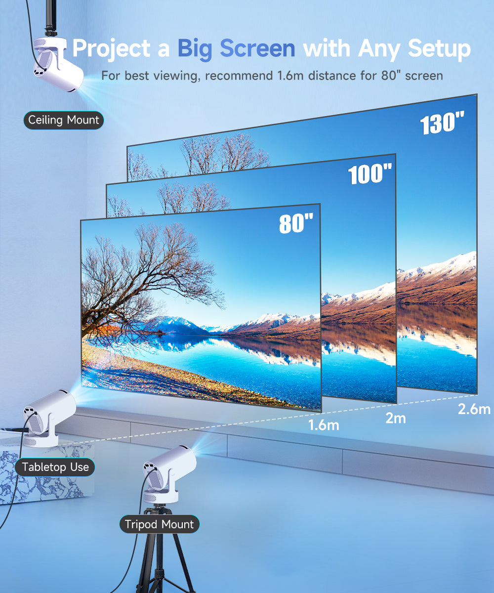  ✨8K HY300Pro+ Projector Built in 5W Speaker 1280*720P Android 14 290 Lumens Wifi6 BT5.4 Outdoor Portable Projector