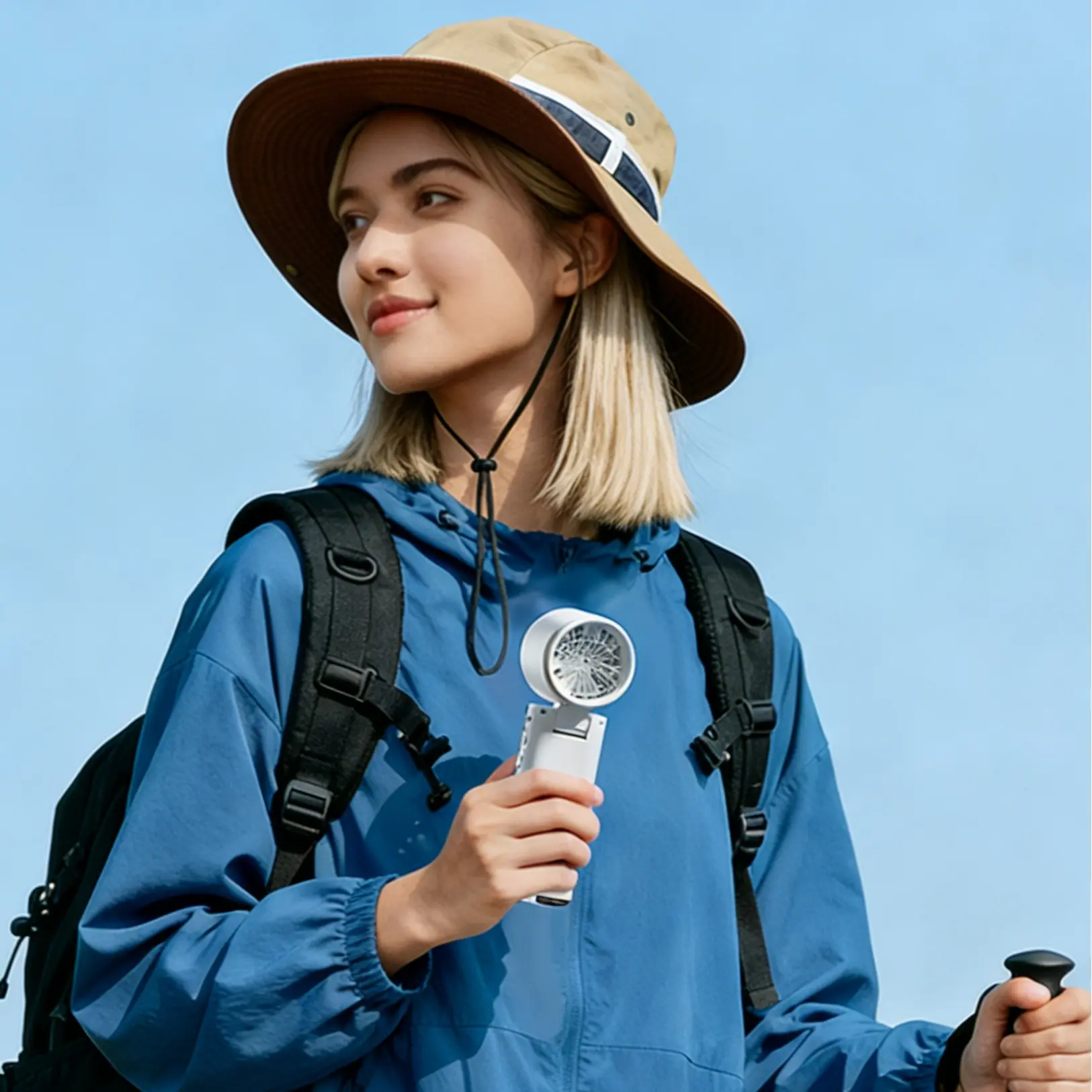 7-in-1 Portable Handheld Fan with Power Bank, 100-Speed Turbo Cooling Fan, LCD Display, USB-C Rechargeable, Neck Strap for Travel, Camping & Outdoor