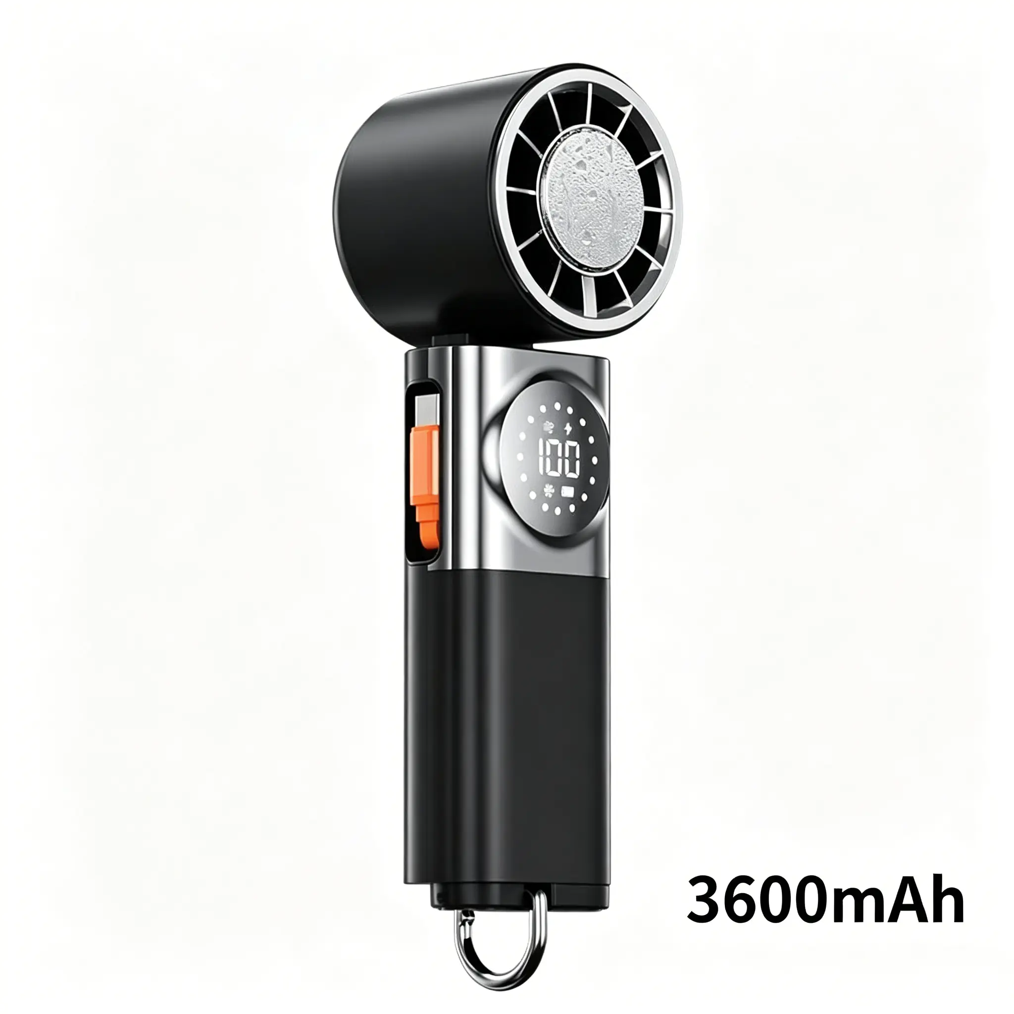 7-in-1 Portable Handheld Fan with Power Bank, 100-Speed Turbo Cooling Fan, LCD Display, USB-C Rechargeable, Neck Strap for Travel, Camping & Outdoor