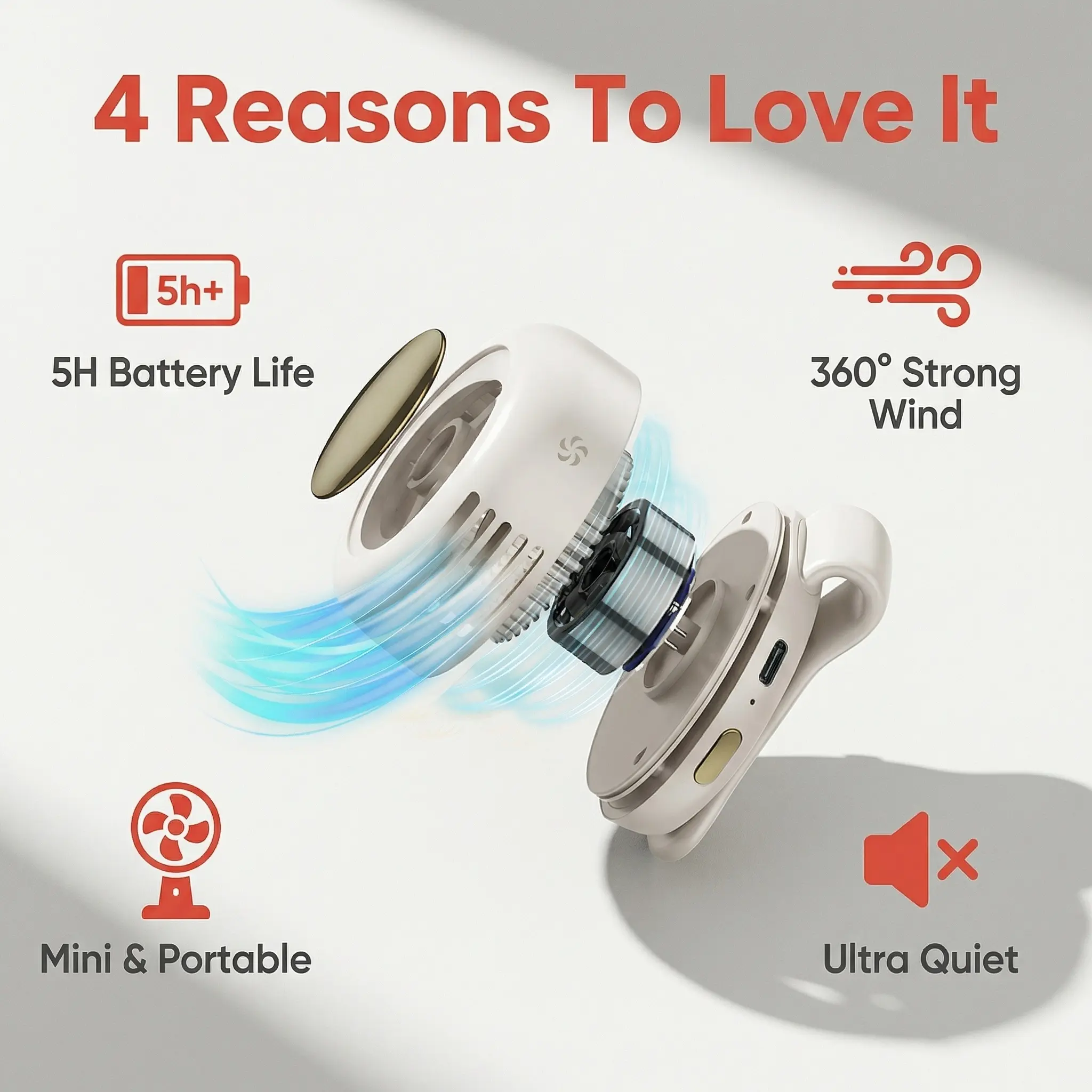 Mini Bladeless Fan. Portable, rechargeable, and silent.