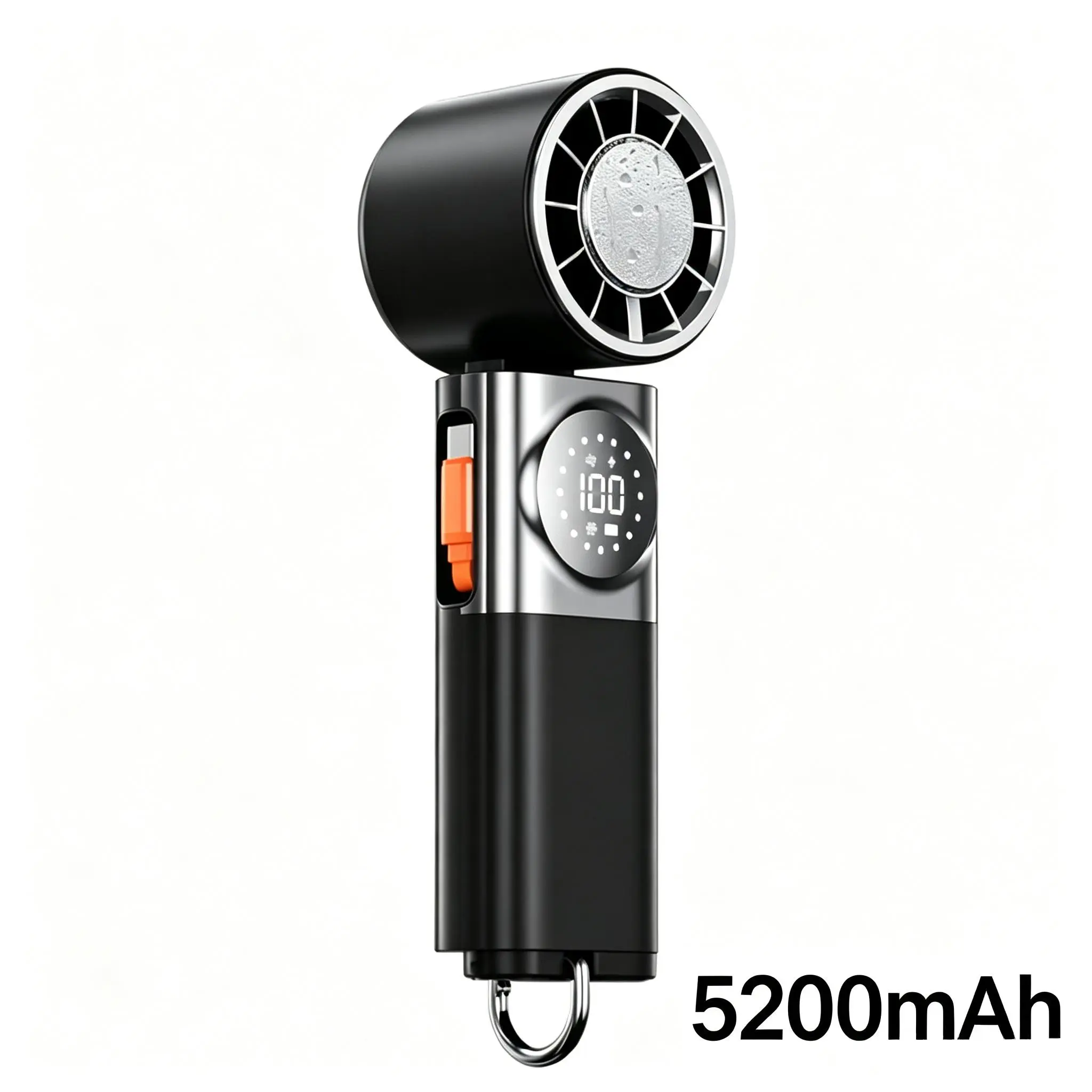 7-in-1 Portable Handheld Fan with Power Bank, 100-Speed Turbo Cooling Fan, LCD Display, USB-C Rechargeable, Neck Strap for Travel, Camping & Outdoor
