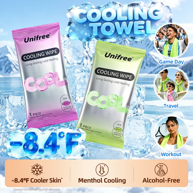 Unifree Cooling Towels & XL Menthol Cooling Wipes, Instant & Long Lasting Cooling Relief for Hot Weather