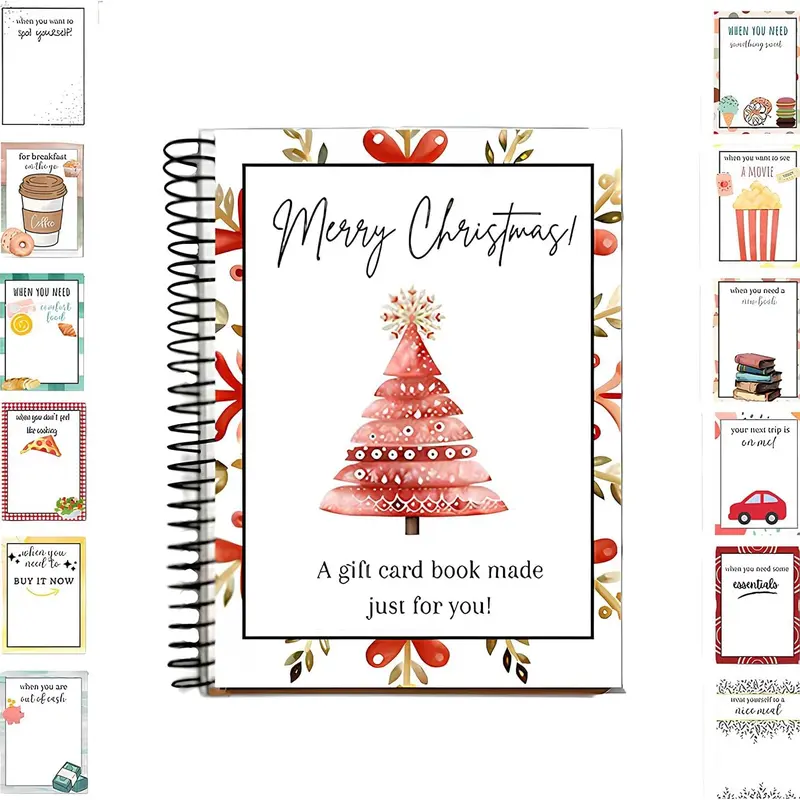 Christmas Gift Card Book, Diy Spiral Bound Gift Card Book, 5x7 Inch Colorful Spiral Bound Card Book , Christma Gift Cards Books Holder, DIY Personalized Xmas Gifts for Family, Friends, Students