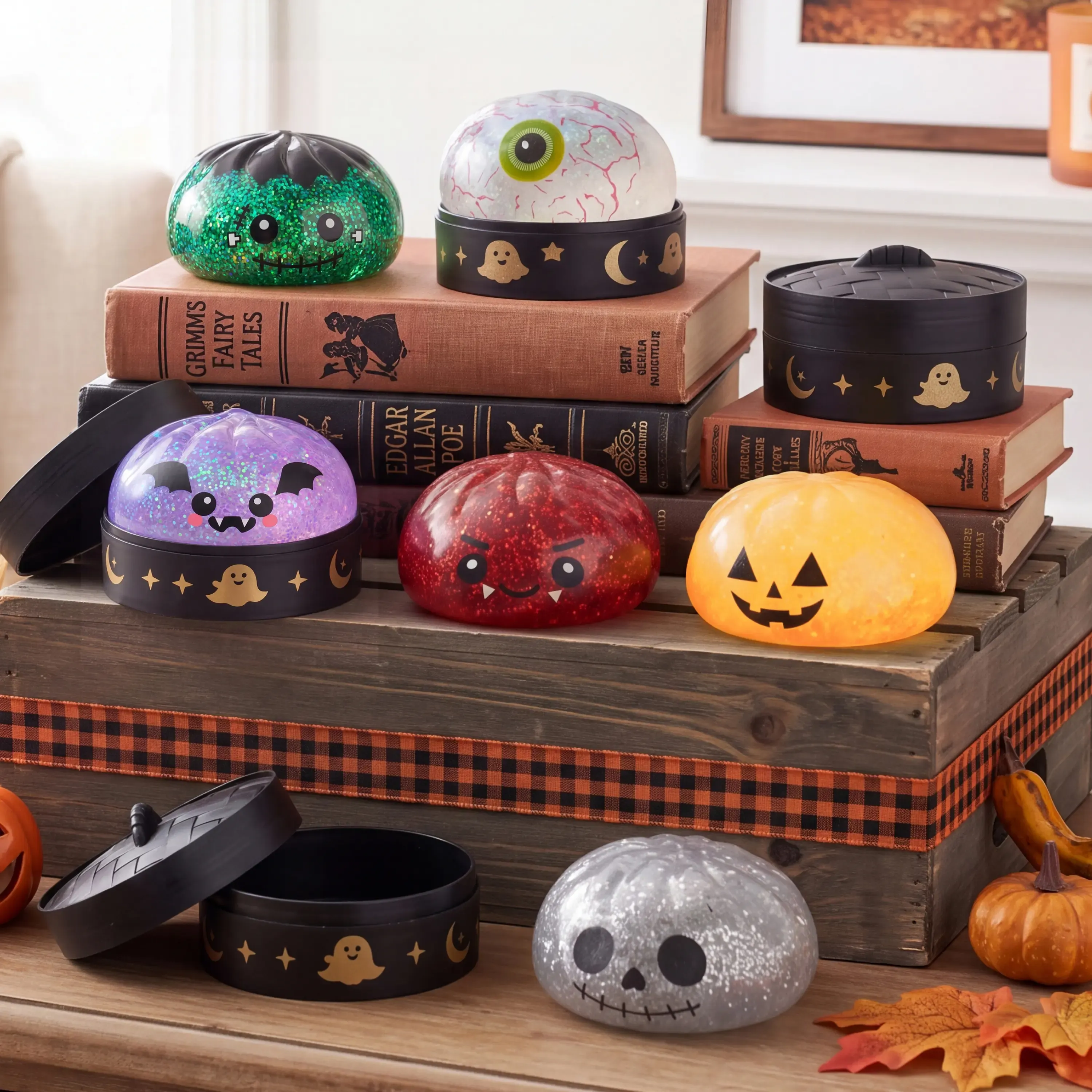 Halloween Dumpling Stress Relief Toys, Slow‑rebound maltose squishy toys, ideal for Halloween party gifts, featuring grimace pumpkin and little devil designs