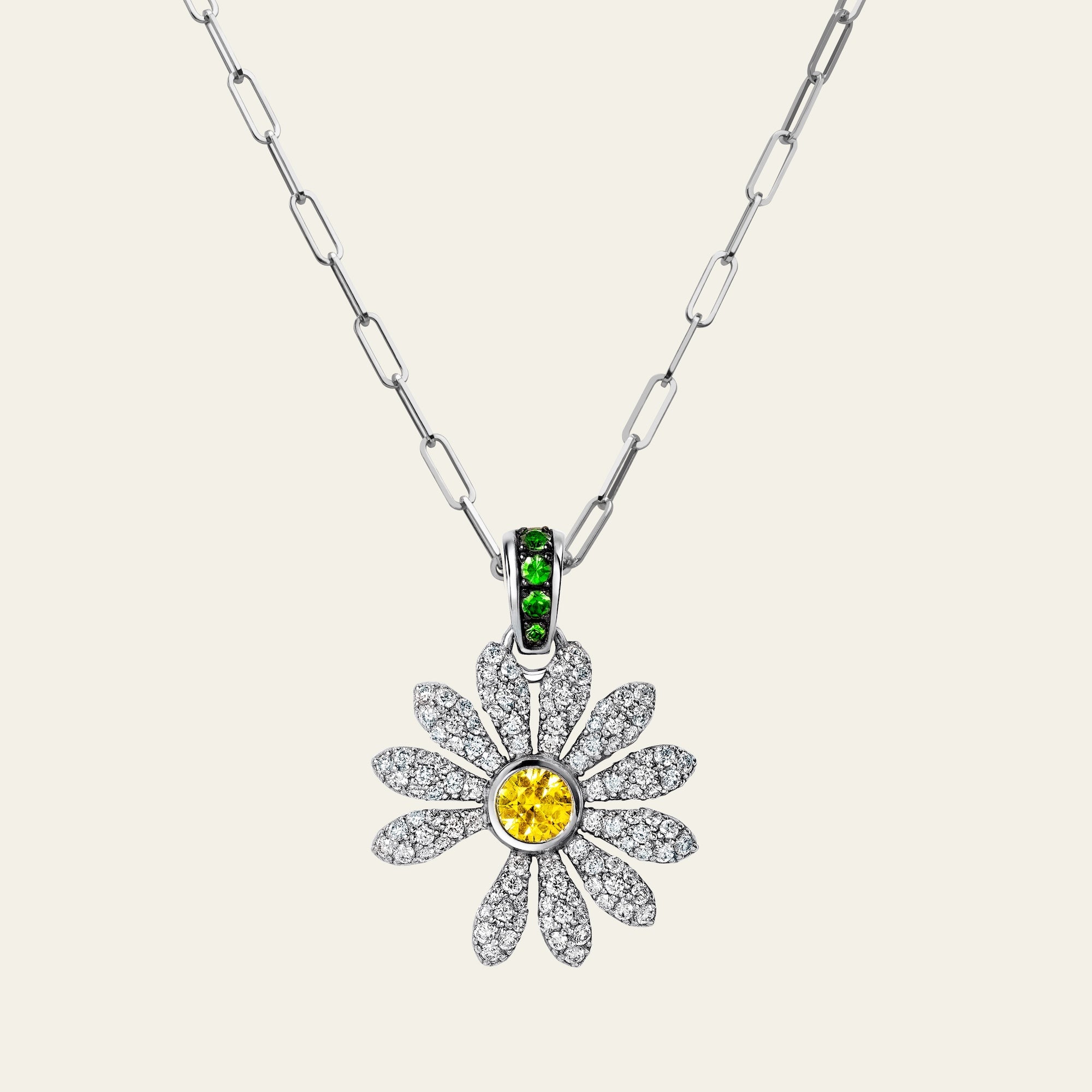 Daisy Gemstone Pendant Necklace – 925 Sterling Silver Floral Necklace