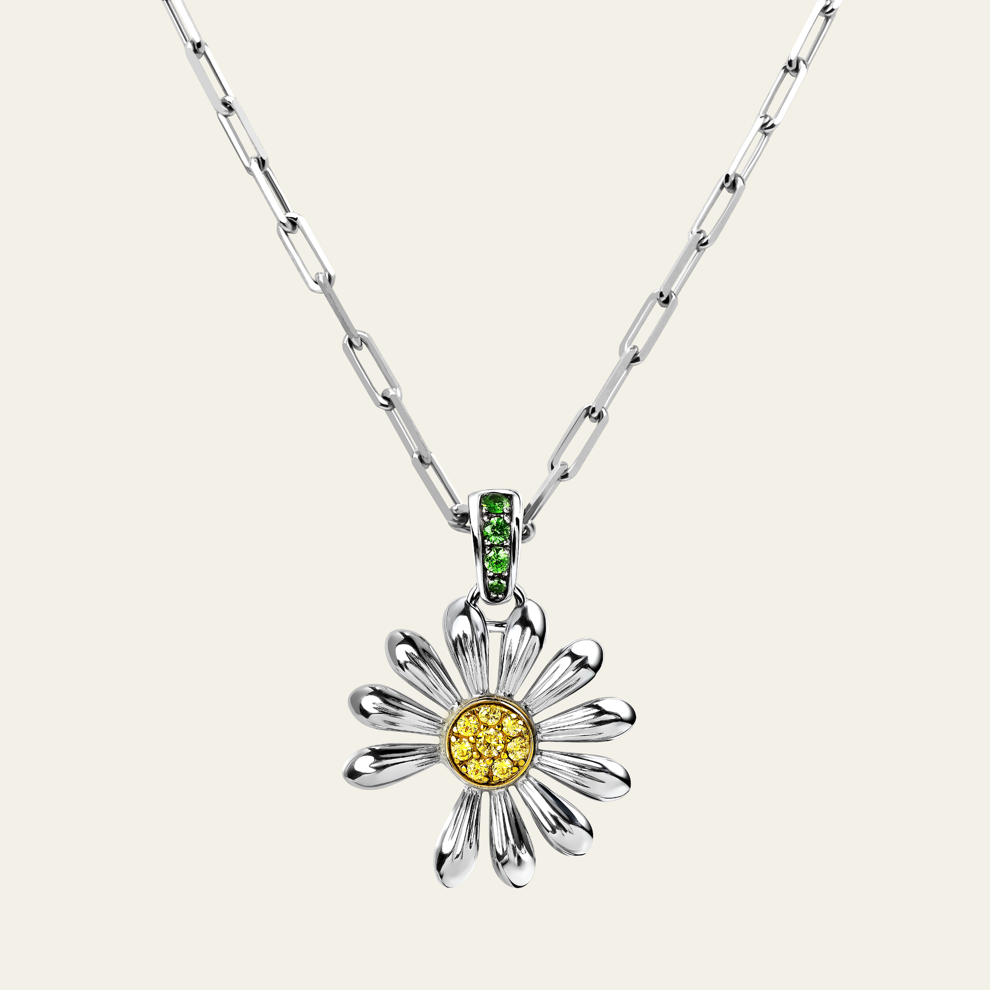 Daisy Gemstone Pendant Necklace – 925 Sterling Silver Floral Necklace