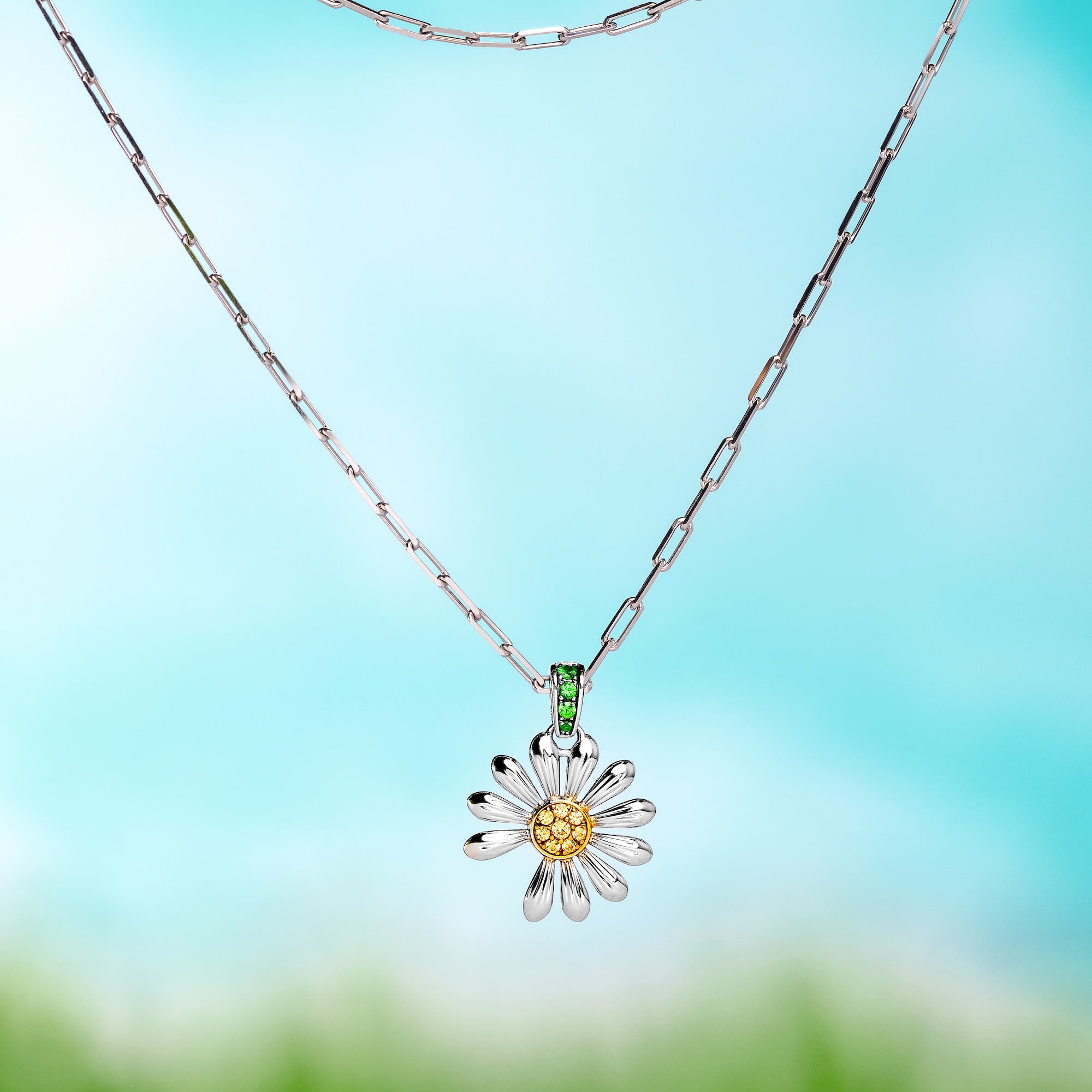 Daisy Gemstone Pendant Necklace – 925 Sterling Silver Floral Necklace