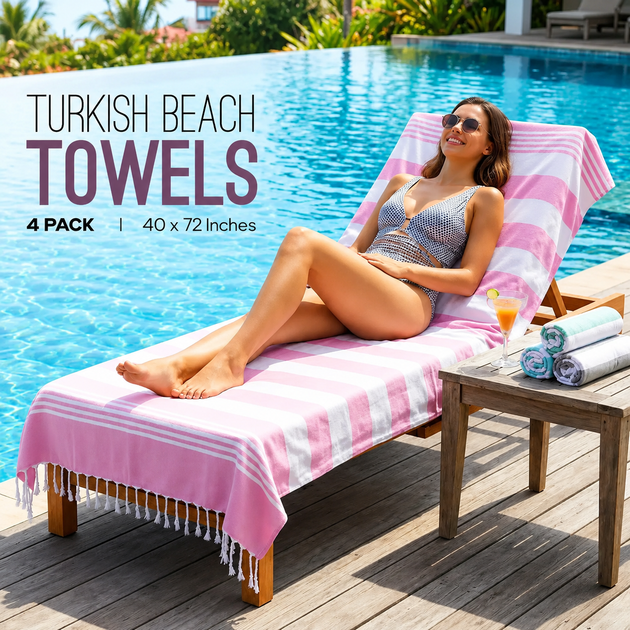 4-Pack Turkish Beach Towels – Oversized Quick Dry Cotton Towels