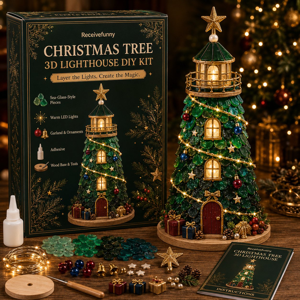 🎅 2026 Christmas Gift 50% Off--🎄Beginner-Friendly DIY Lighted Christmas Character Sea Glass-Style Lighthouse Kit Collection