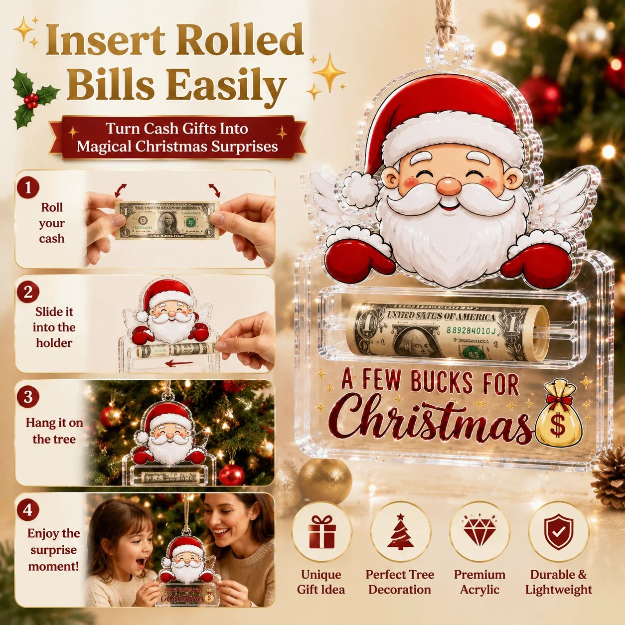 🔥Last Day 60% OFF - 🎄A Few Bucks For Christmas Crystal Acrylic Money Holder Ornament