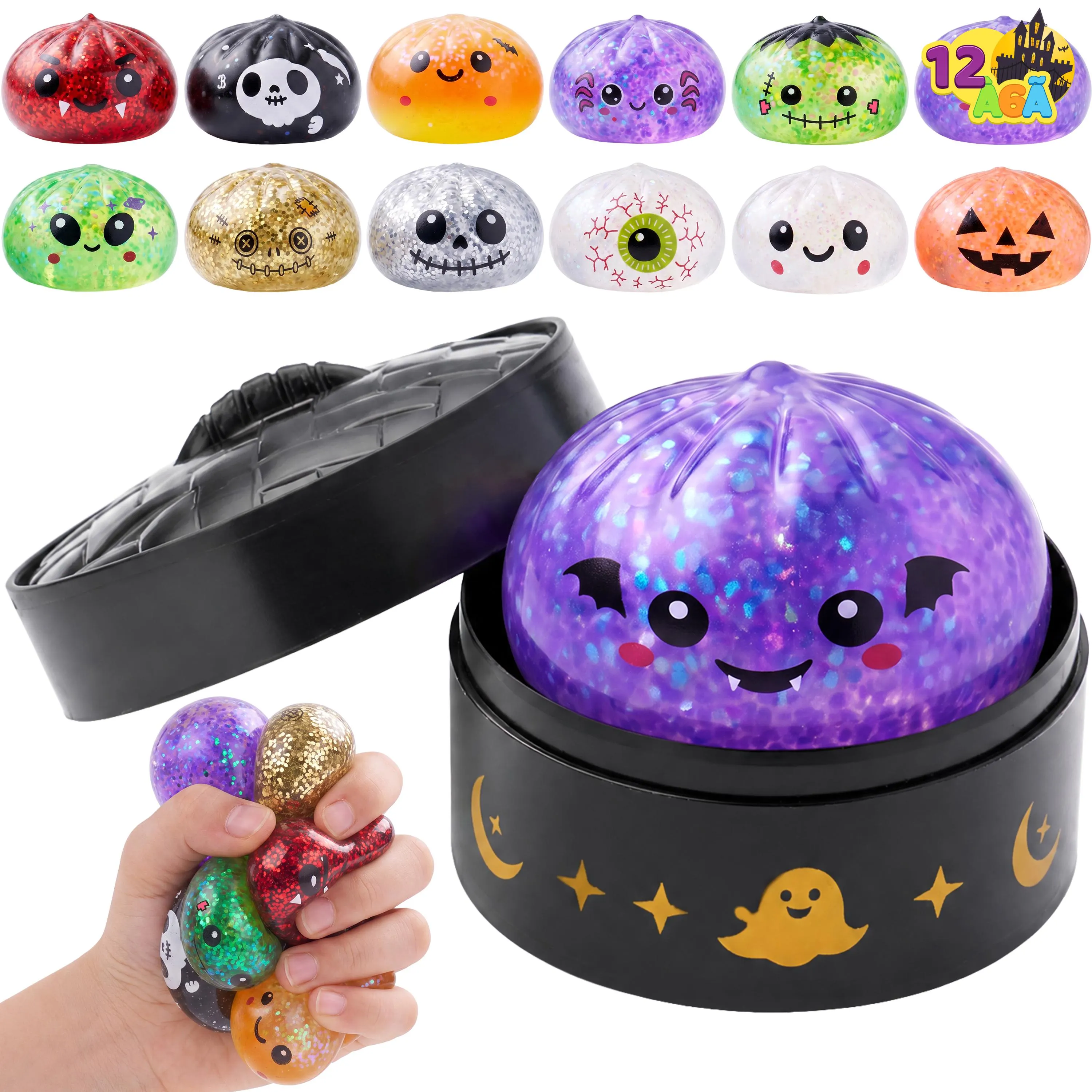 Halloween Dumpling Stress Relief Toys, Slow‑rebound maltose squishy toys, ideal for Halloween party gifts, featuring grimace pumpkin and little devil designs