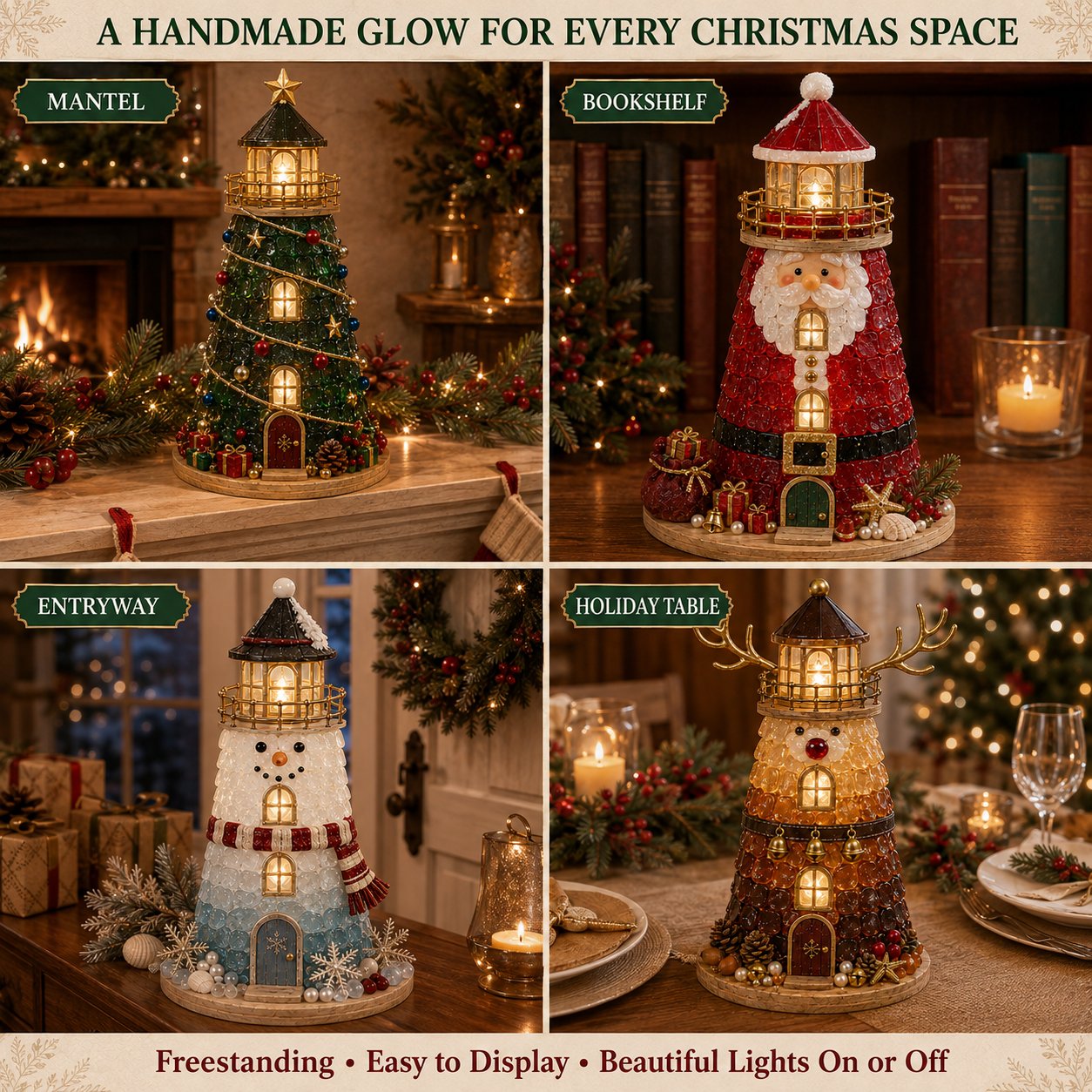 🎅 2026 Christmas Gift 50% Off--🎄Beginner-Friendly DIY Lighted Christmas Character Sea Glass-Style Lighthouse Kit Collection