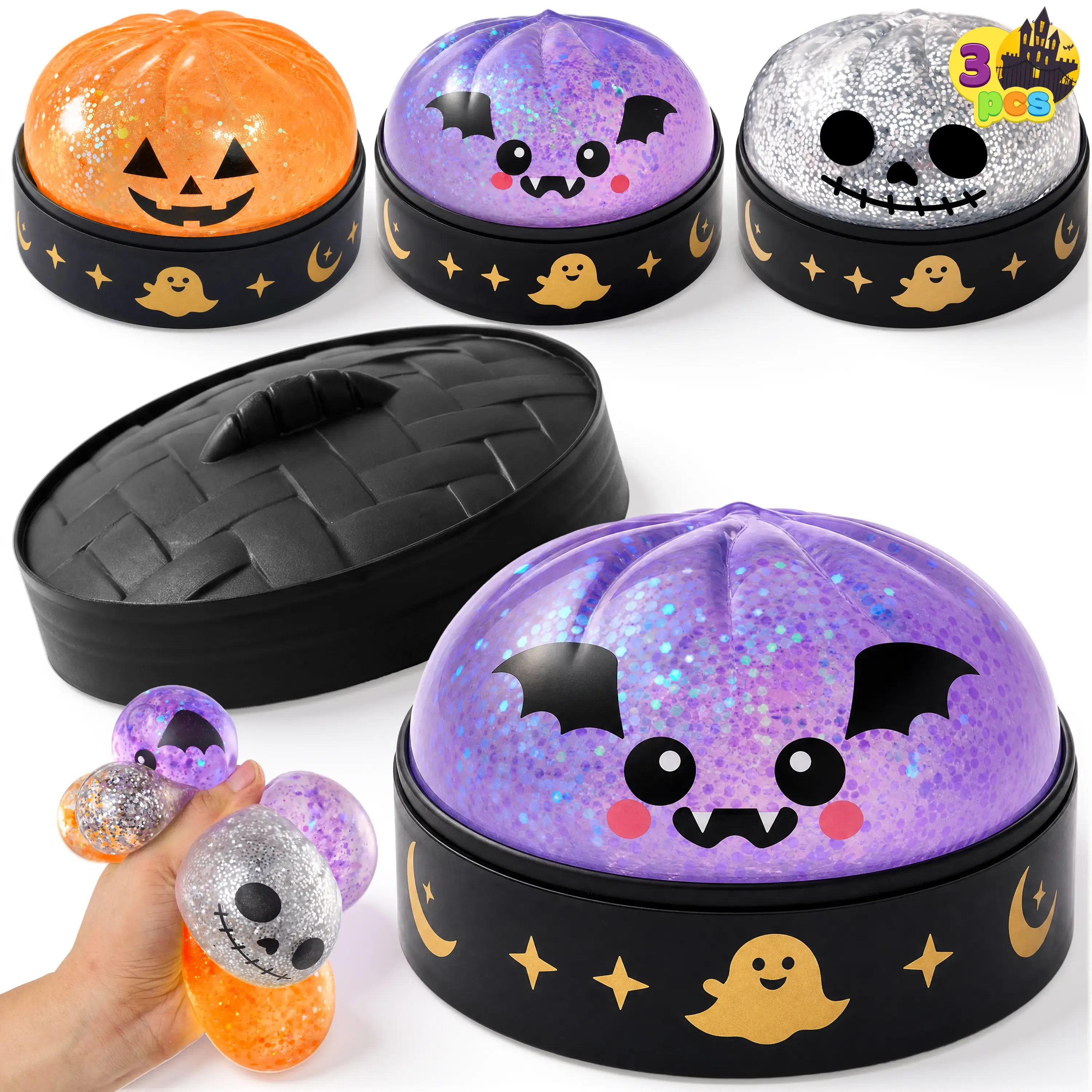 Halloween Dumpling Stress Relief Toys, Slow‑rebound maltose squishy toys, ideal for Halloween party gifts, featuring grimace pumpkin and little devil designs