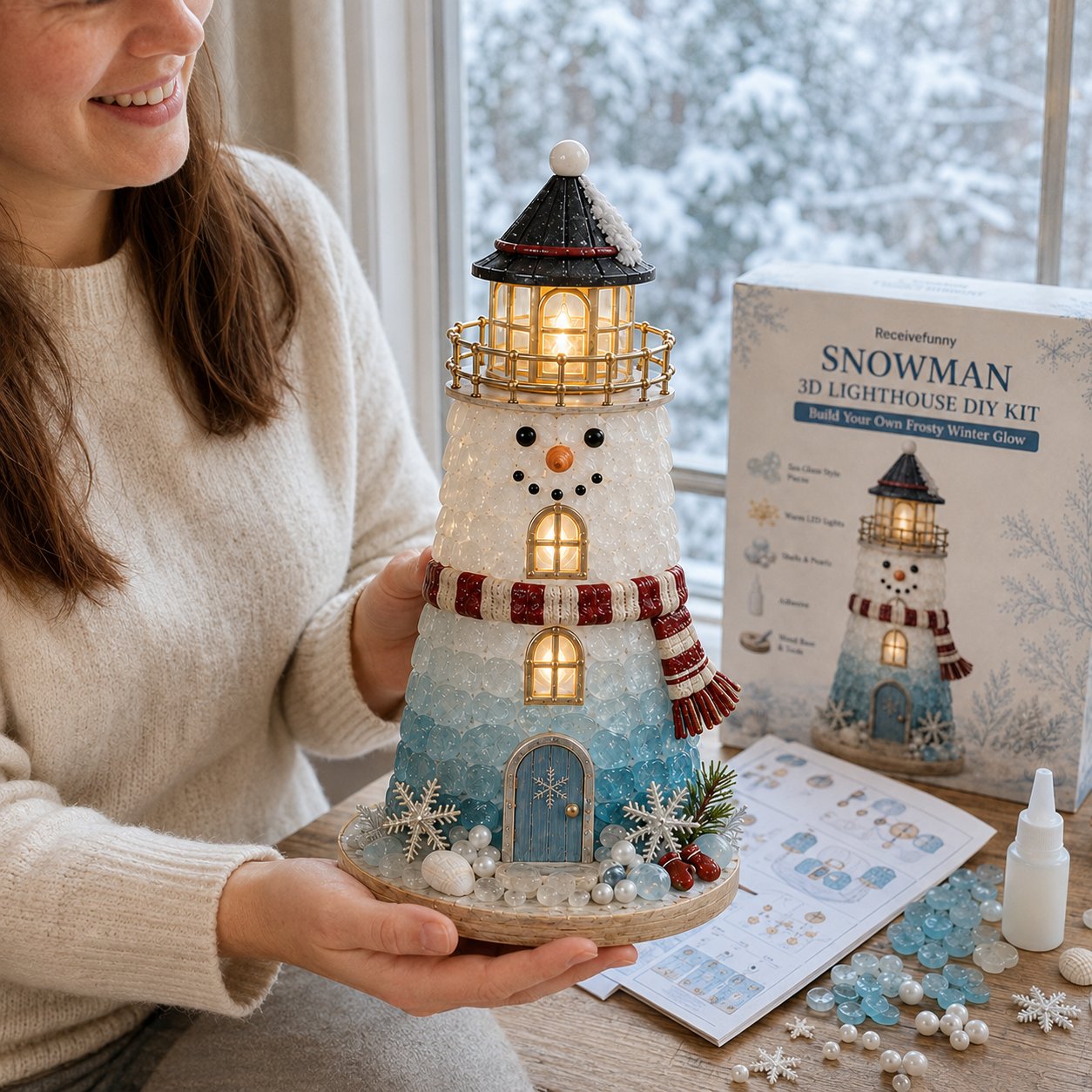 🎅 2026 Christmas Gift 50% Off--🎄Beginner-Friendly DIY Lighted Christmas Character Sea Glass-Style Lighthouse Kit Collection