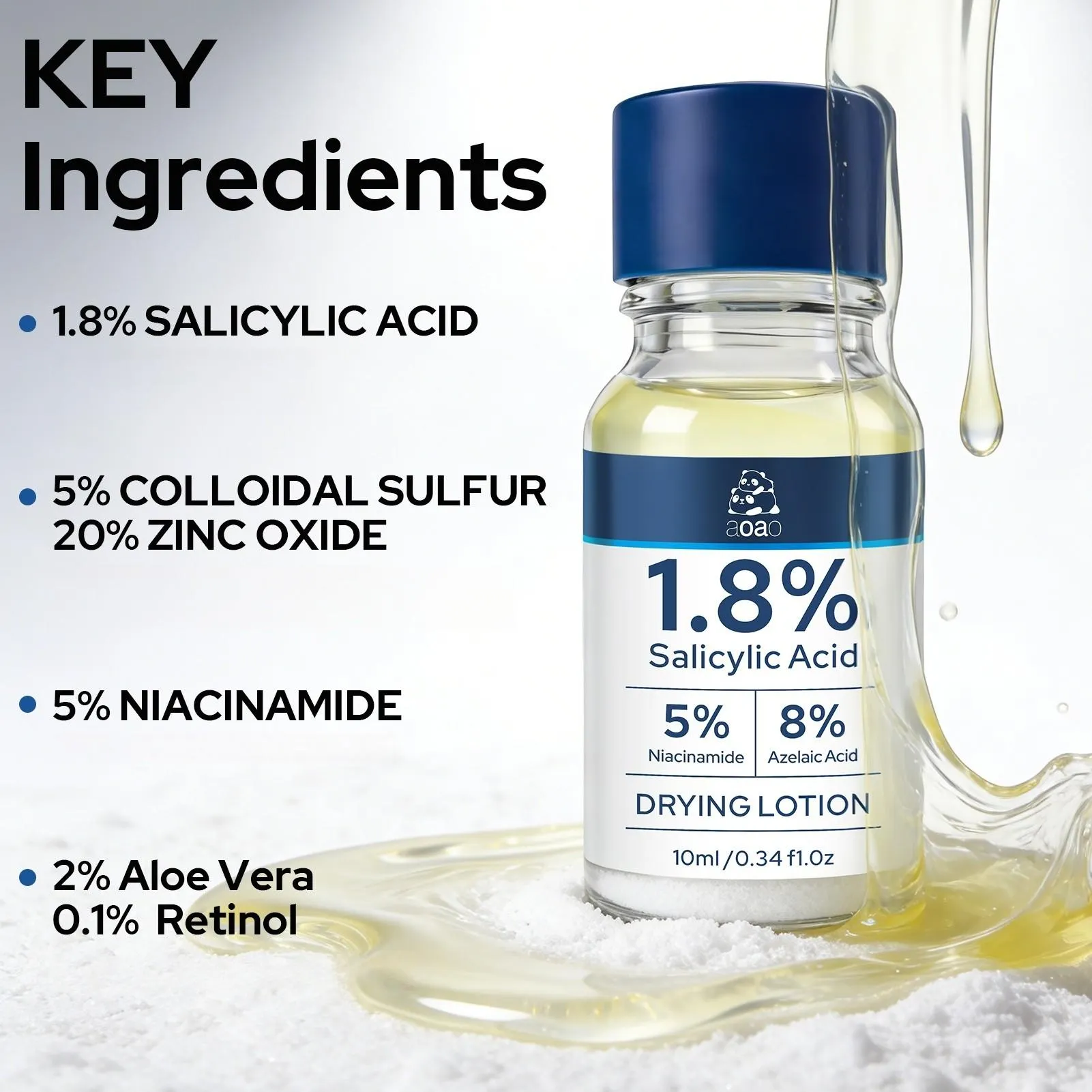 AOAO Salicylic Acid Lotion Acne Serum, Blemish Relief, Acne Spot & Pimple Treatment, Shrinks Pimples in 24 Hours & Helps Fade Acne Marks in 7 Days, With 1.8% Encapsulated Salicylic Acid, 5% Niacinamide & 20% Zinc Oxide, Acne Clearing Products