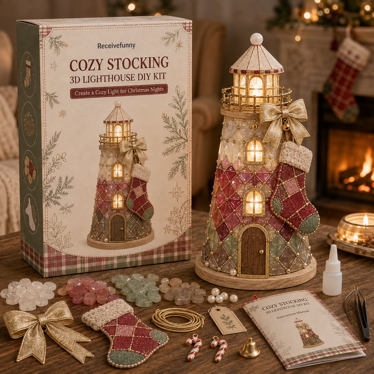 🎅 2026 Christmas Gift 50% Off--🎄Beginner-Friendly DIY Lighted Christmas Character Sea Glass-Style Lighthouse Kit Collection