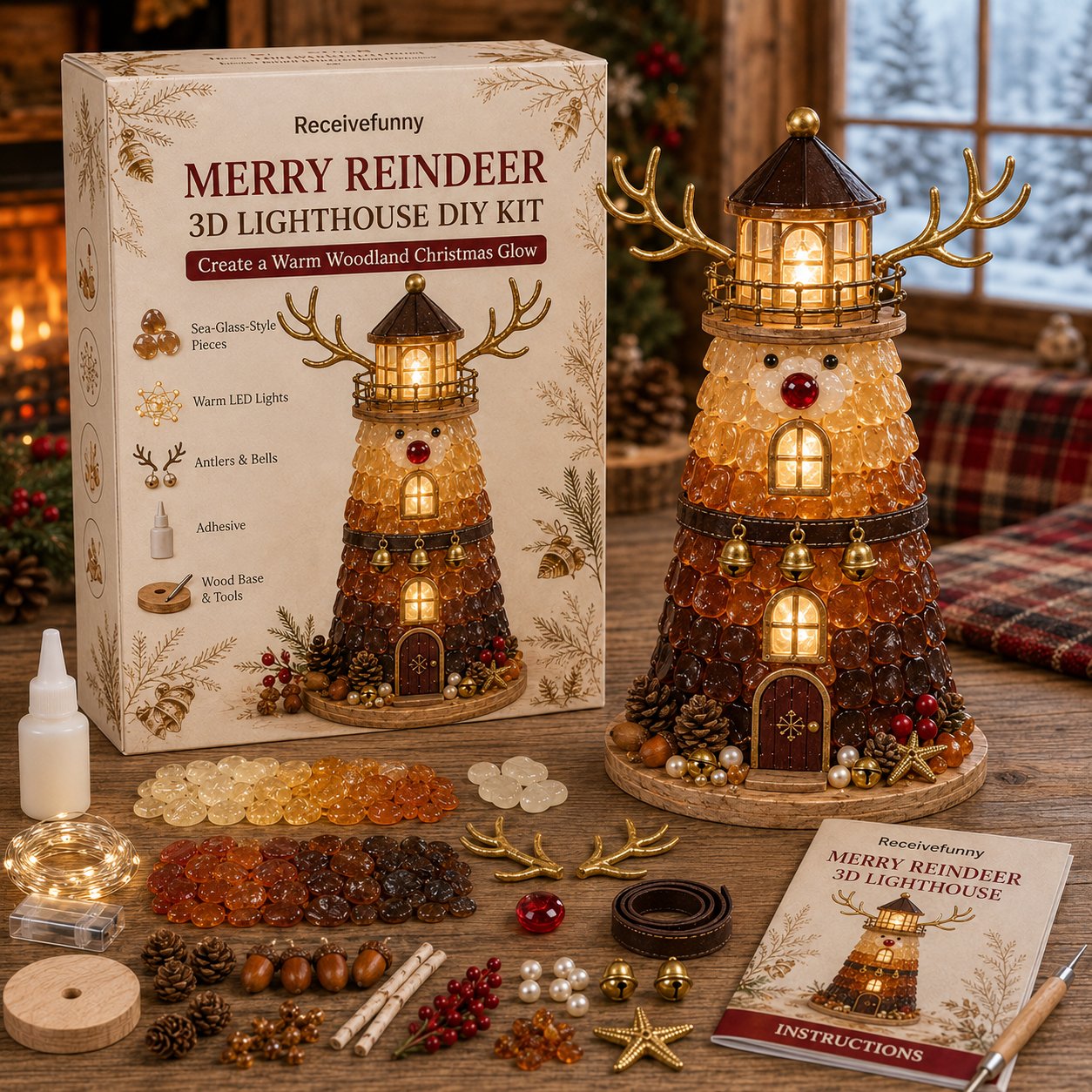 🎅 2026 Christmas Gift 50% Off--🎄Beginner-Friendly DIY Lighted Christmas Character Sea Glass-Style Lighthouse Kit Collection