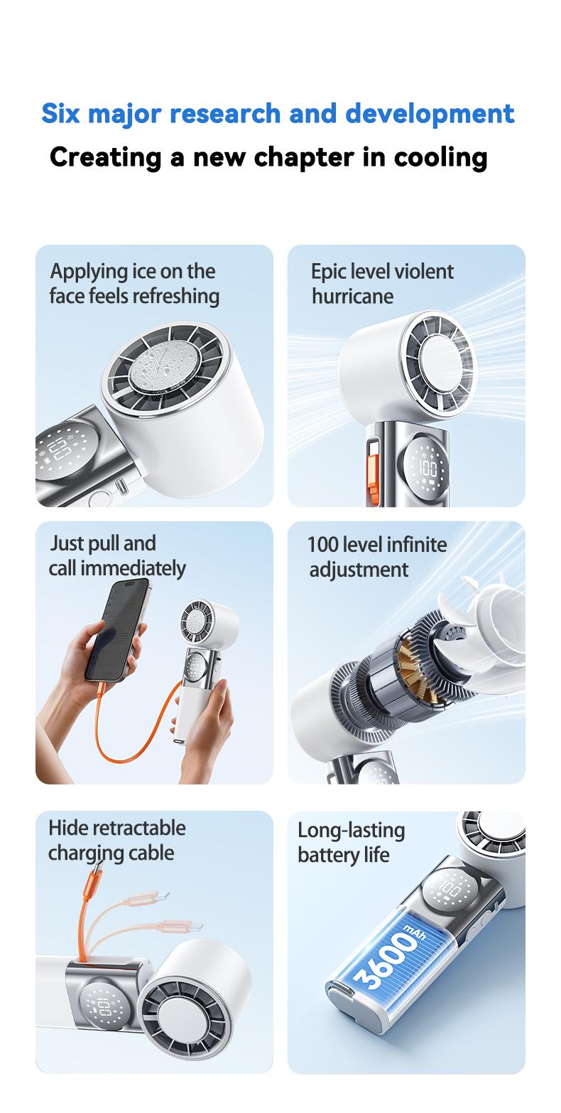 SWEETFULL 7-in-1 Portable Cooling Fan with Emergency Phone Charger Power Bank,Summer Fan(Type-c), Ion Cooling Technology, 100 Speed Turbo Fan with LCD Display, Rechargeable Handheld Fan with Neck Strap for Outdoor Camping Travel Sports SWEETFULL 7-in-1 Portable Cooling Fan with Emergency Phone Charger Power Bank,Summer Fan(Type-c), Ion Cooling Technology, 100 Speed Turbo Fan with LCD Display, Rechargeable Handheld Fan with Neck Strap for Outdoor Camping Travel Sports