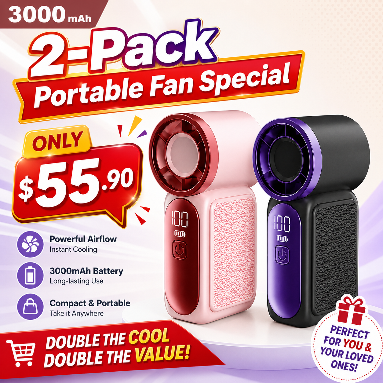 Mini Handheld Fan with LED Display – 6-Speed Turbo Cooling Pocket Fan