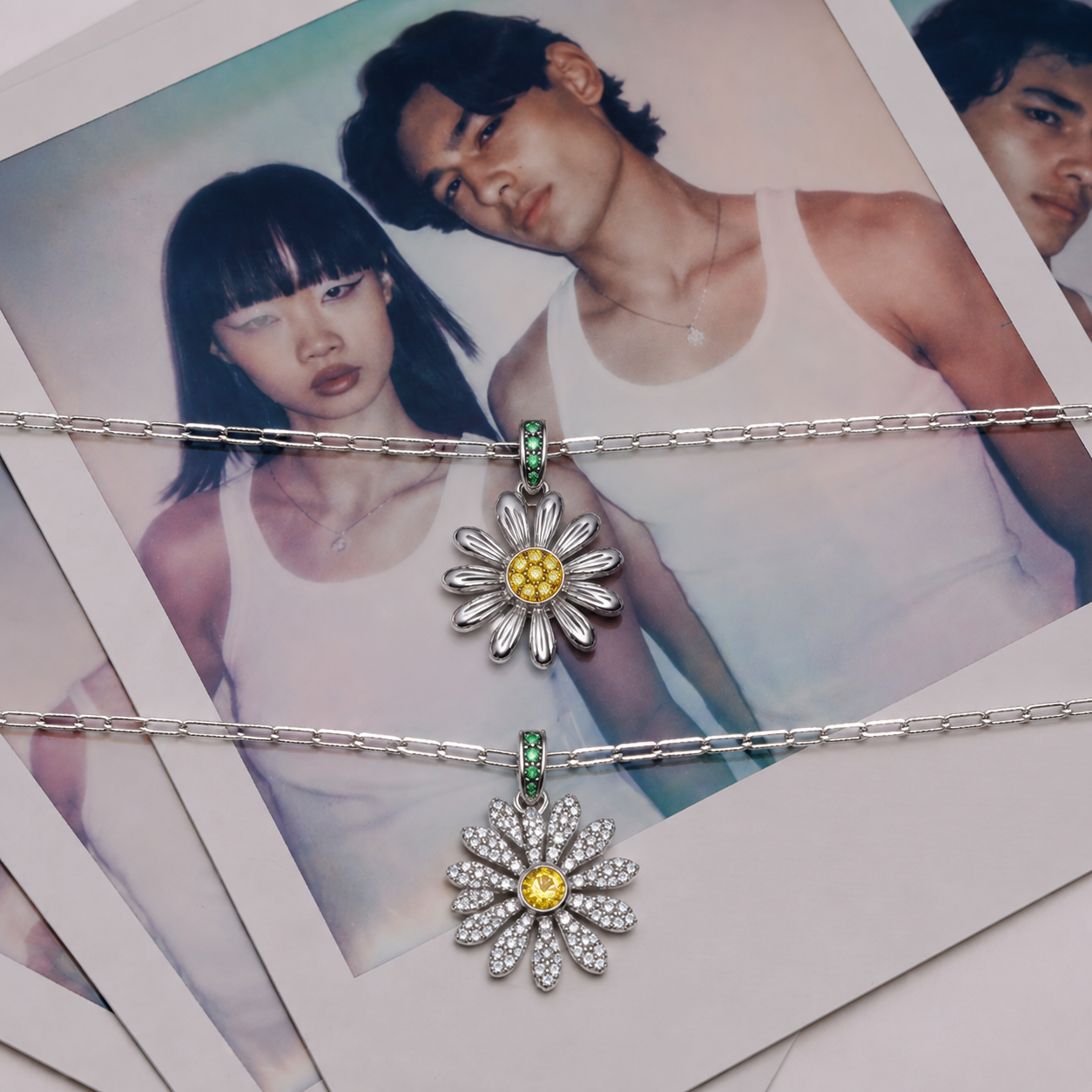 Daisy Gemstone Pendant Necklace – 925 Sterling Silver Floral Necklace