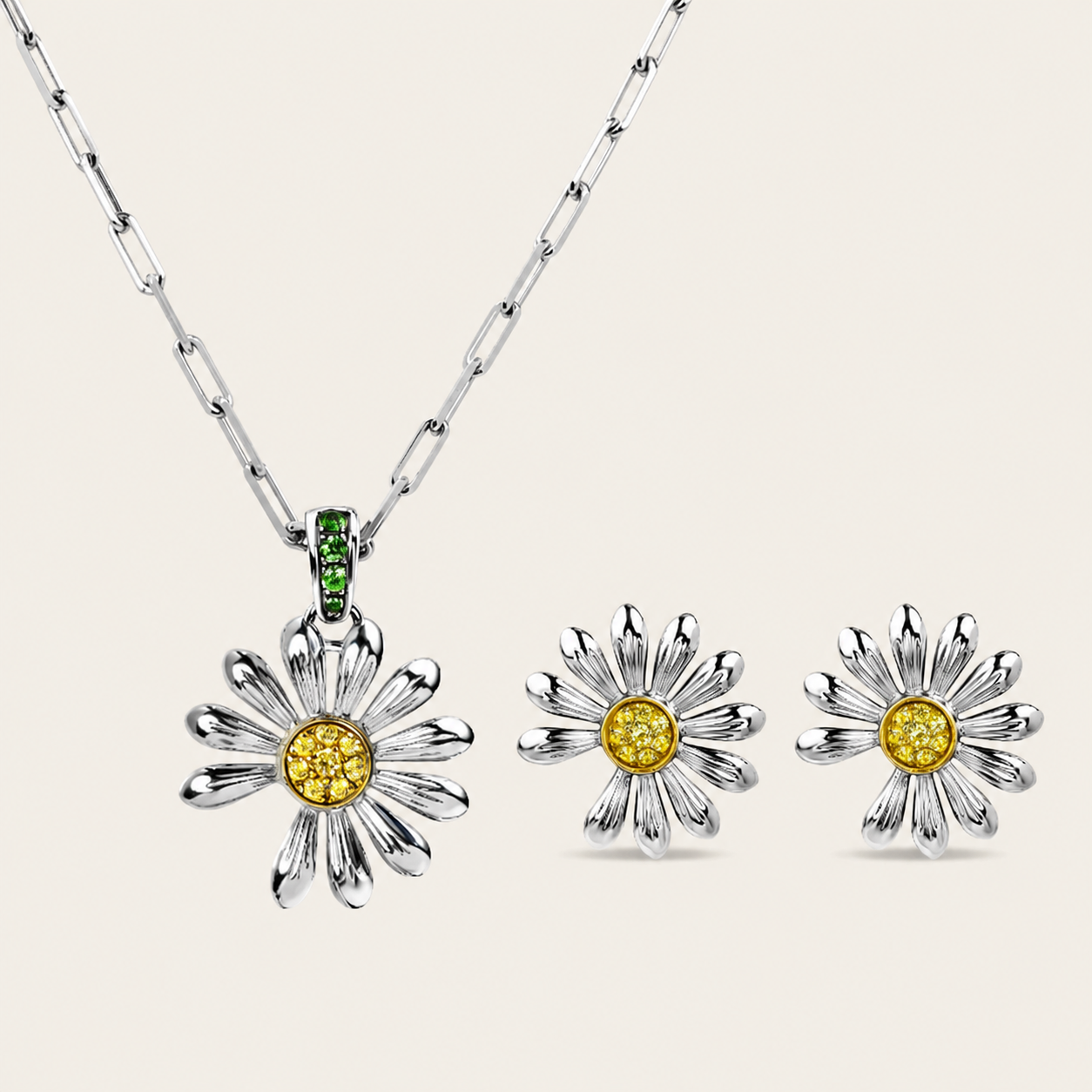 Daisy Gemstone Pendant Necklace – 925 Sterling Silver Floral Necklace